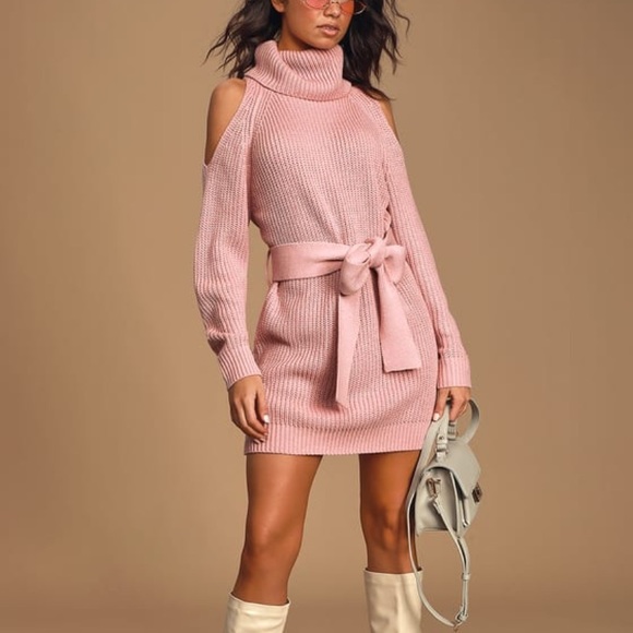 open shoulder sweater dress